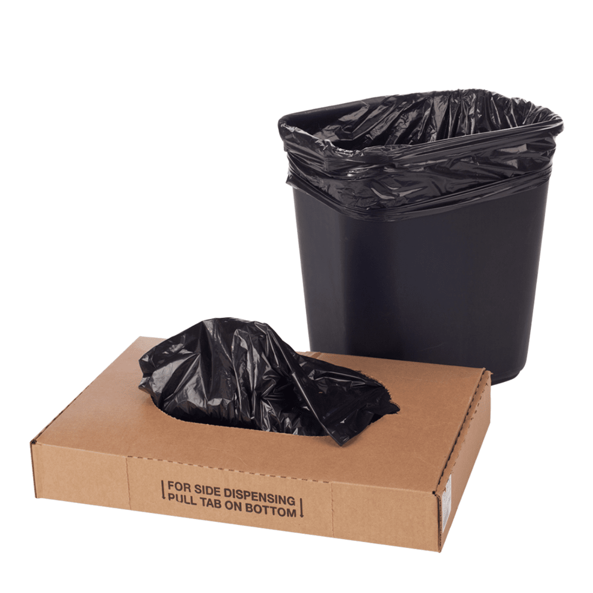 38 x 60″ 55-60 Gal 22 Micron Black HDPE Packed 150 Per Case on Coreless Rolls